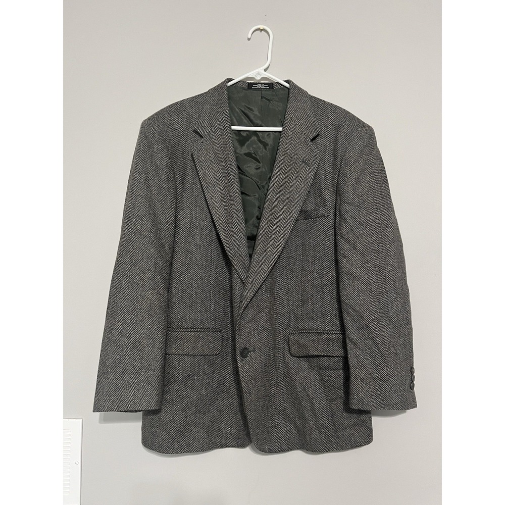 Towncraft Mens Herringbone Blazer 42S Grey 100% Wool Classic Fit Sportcoat